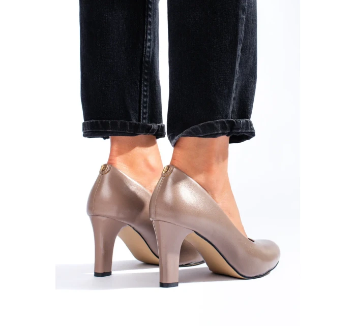 Originální lodičky dámské hnědé na širokém podpatku Originální lodičky dámské hnědé na širokém podpatku