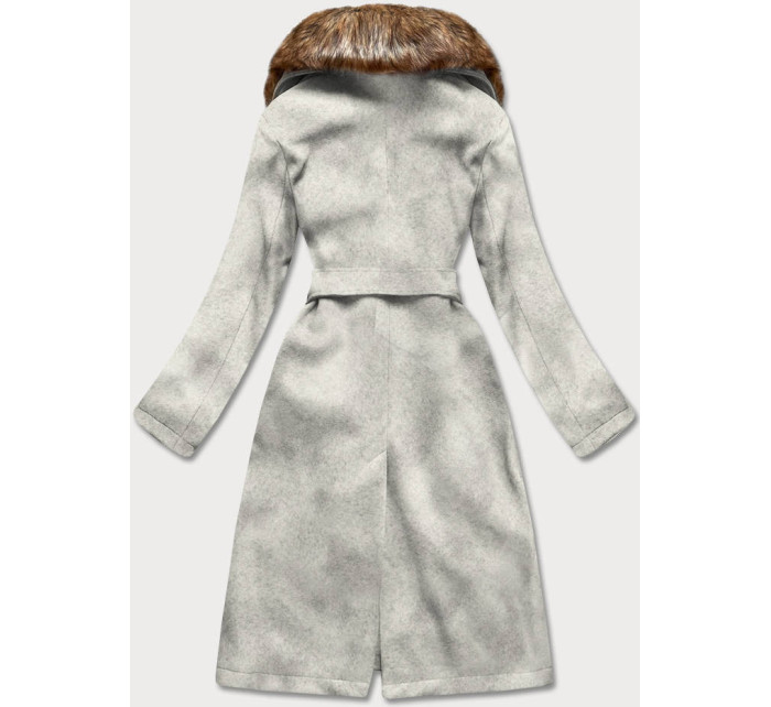 Světle šedý dámský kabát s kožíškem model 15822778 - Ann Gissy