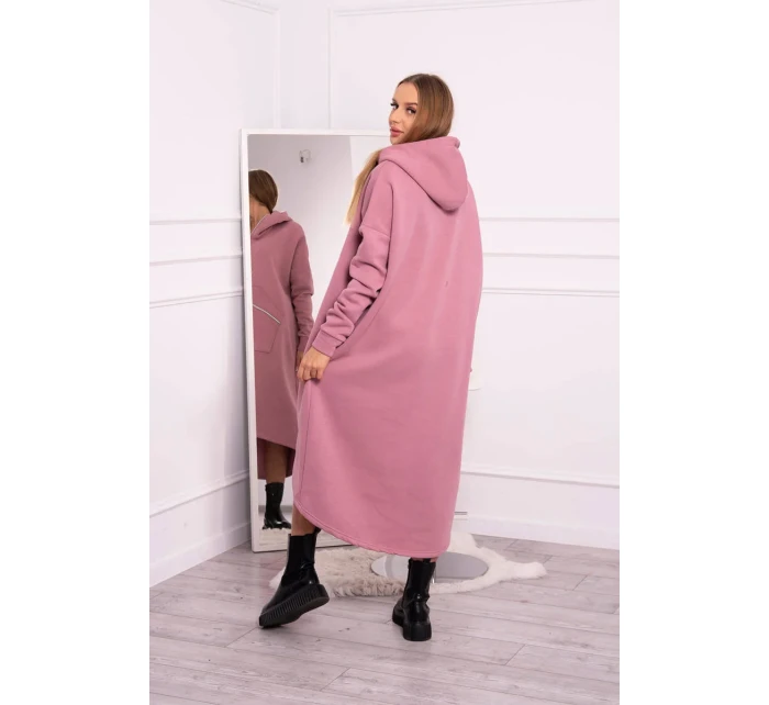 Zateplené šaty s kapucí tmavě růžové