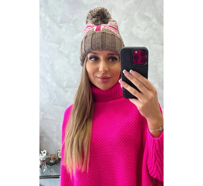 Dámská čepice s bambulí Elizabeth K386 mocca Dámská čepice s bambulí Elizabeth K386 mocca