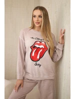 Bavlněná souprava model 20330051 potiskem teplákové + kalhoty pudrově růžová - K-Fashion Bavlněná souprava model 20330051 potiskem teplákové + kalhoty pudrově růžová - K-Fashion