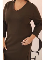 Dámská Plus Size sukýnka máslová s V výstřihem a rukávem hnědá