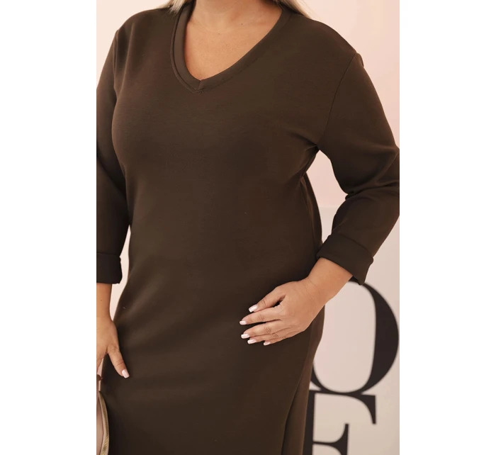 Dámská Plus Size sukýnka máslová s V výstřihem a rukávem hnědá