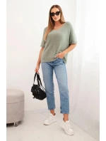 Dámský svetr z měkkého model 21327524 s výstřihem do V krátký rukáv tmavě mátový - K-Fashion Dámský svetr z měkkého model 21327524 s výstřihem do V krátký rukáv tmavě mátový - K-Fashion