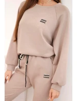 Dámská souprava máslová z viskózy s mikinou a kalhotami tmavě béžová