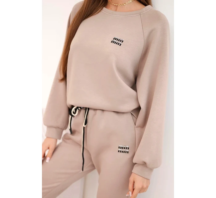 Dámská souprava máslová z viskózy s mikinou a kalhotami tmavě béžová