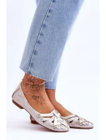 Dámské Kožené Baleríny model 21620670 Béžová a zlatá - Maciejka