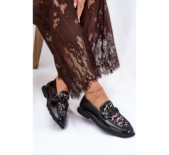 Kožené Lakované Mokasíny S Mřížkou Černé Vinceza 31931