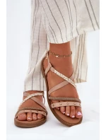 Ploché Sandály S Ozdobnými Pásky model 21697178 Béžové - VINCEZA