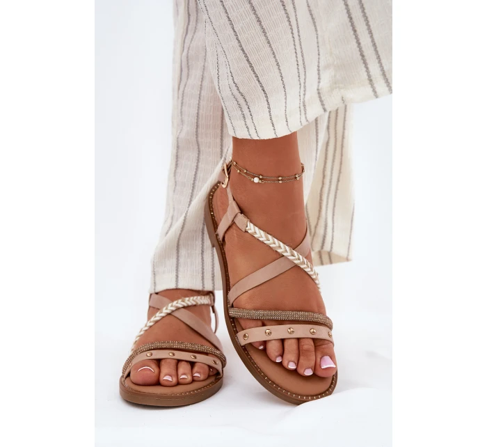 Ploché Sandály S Ozdobnými Pásky model 21697178 Béžové - VINCEZA