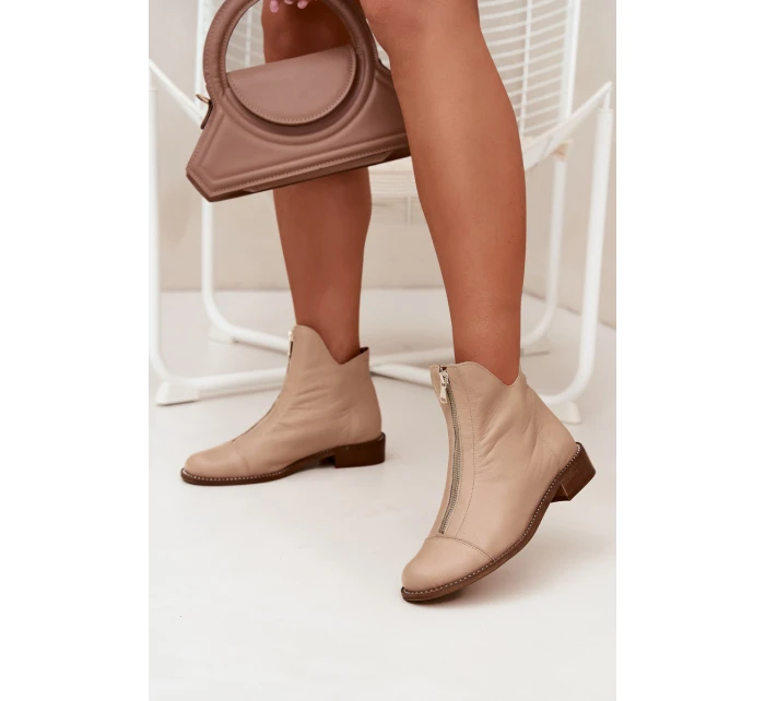 Kožené Boty Na Zip Béžové Zazoo 2785/079 Kožené Boty Na Zip Béžové Zazoo 2785/079