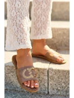 Dámské ploché pantofle s flitry S.Barski Hnědá Dámské ploché pantofle s flitry S.Barski Hnědá