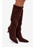 Dámské kozačky na jehlovém podpatku zateplené – čokoládové Arelisse Dámské kozačky na jehlovém podpatku zateplené – čokoládové Arelisse