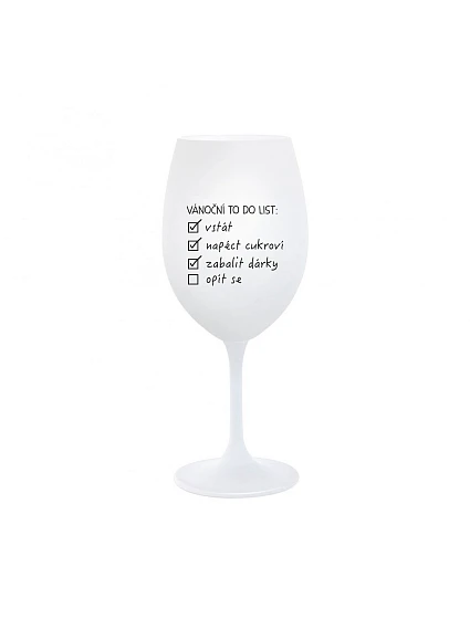 VÁNOČNÍ TODO LIST - bílá  sklenice na víno 350 ml