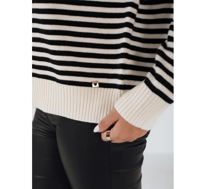 Dámský pruhovaný svetr ELVARA beige FashionStreet MY2523