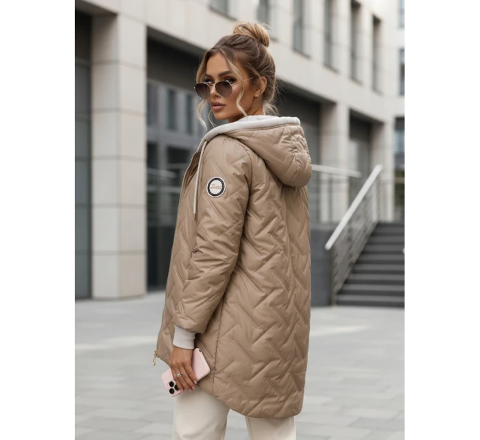 Dámská přechodná prošívaná bunda s prodlouženým střihem béžová TY5612 Dámská přechodná prošívaná bunda s prodlouženým střihem béžová TY5612