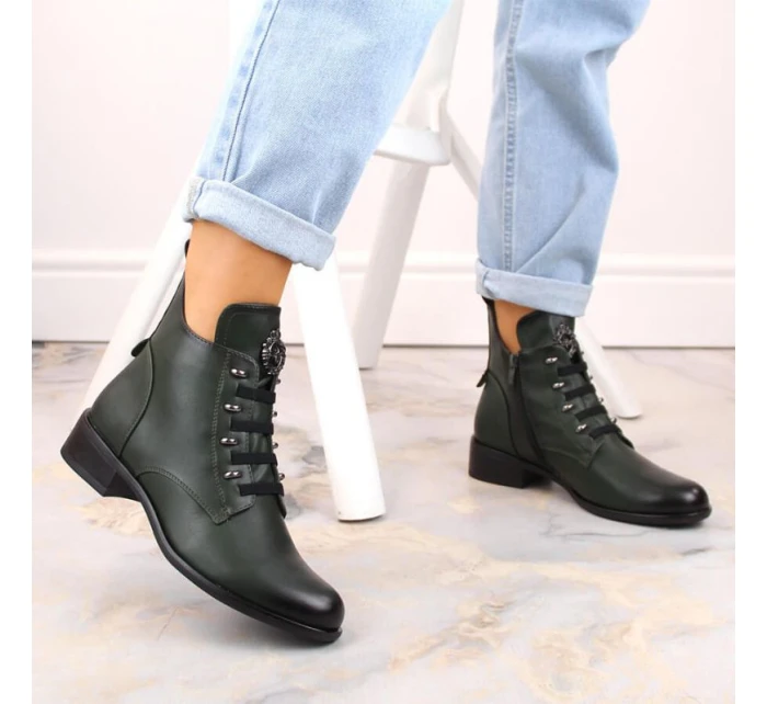 W zelené zateplené boty s podpatkem model 21270856 - JEZZI