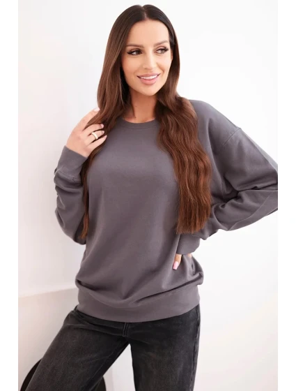 Dámská mikina z bavlny basic s kulatým výstřihem grafitová