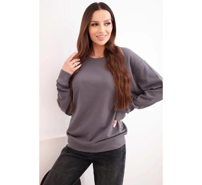 Dámská mikina z bavlny basic s kulatým výstřihem grafitová