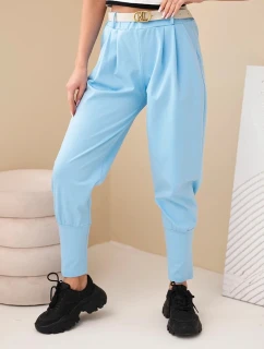 Dámské bavlněné kalhoty s vysokým pasem a páskem modré