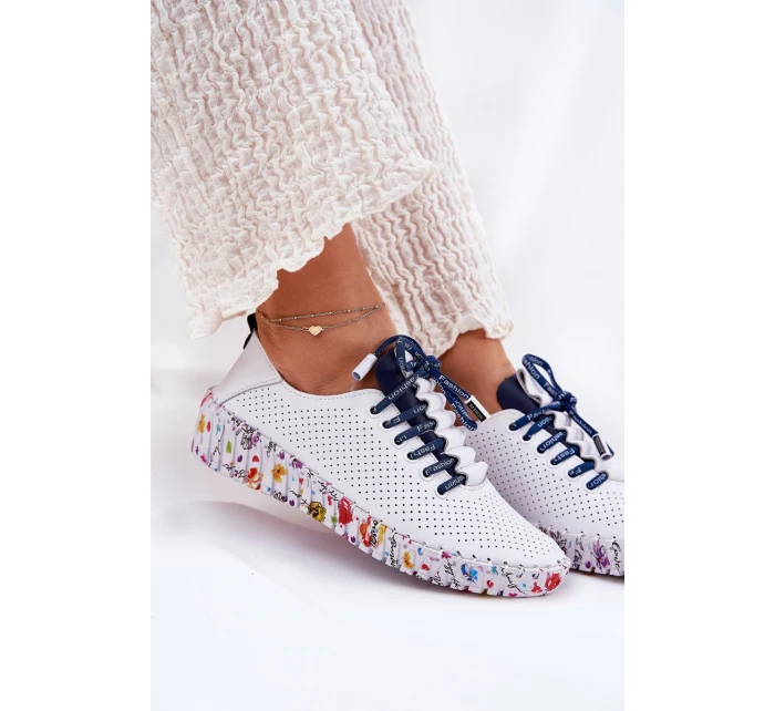 Kožené Polobotky Na Vzorované Platformě Artiker 52C1713 Bílo-Námořnické