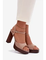 Dámské sandály na podpatku a platformě z eko semiše béžové Gralisse