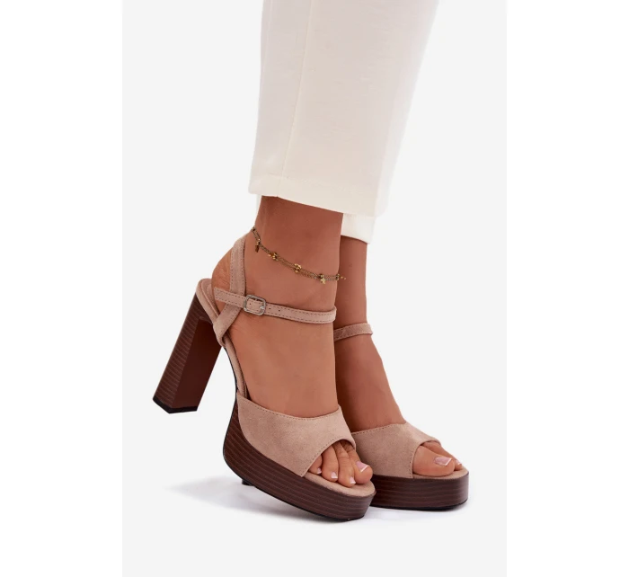 Dámské sandály na podpatku a platformě z eko semiše béžové Gralisse