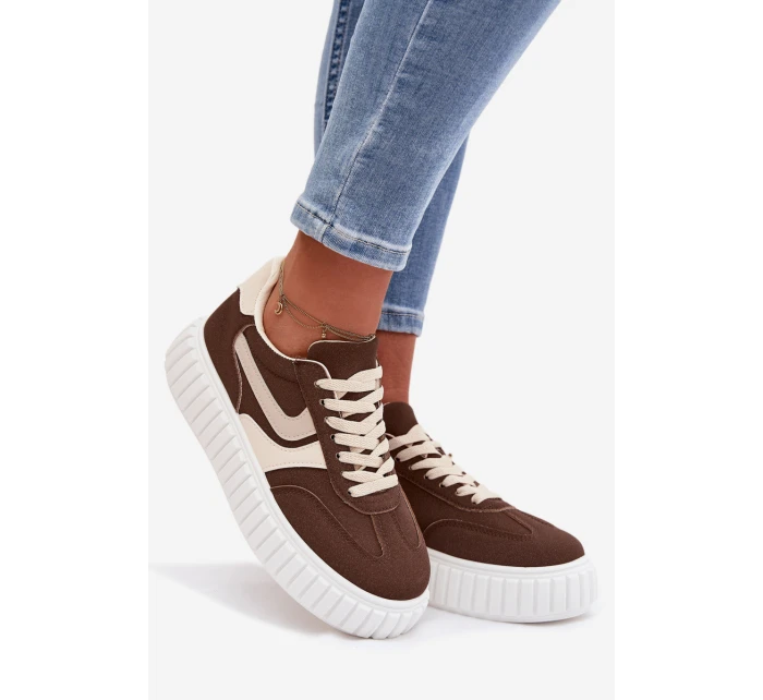 Dámské tenisky na platformě z eko semiše hnědé Cadrina Dámské tenisky na platformě z eko semiše hnědé Cadrina