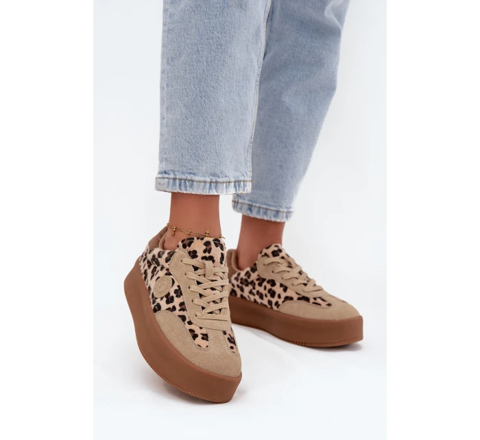 Dámské tenisky na platformě s leopardím vzorem Big Star – béžové