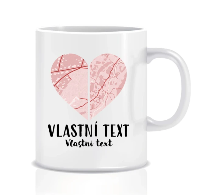 Personalizovaný klasický bílý keramický hrníček - dvě mapy jako srdce