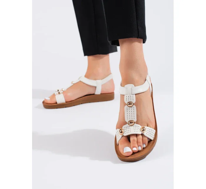 Komfortní  sandály bílé dámské na plochém podpatku