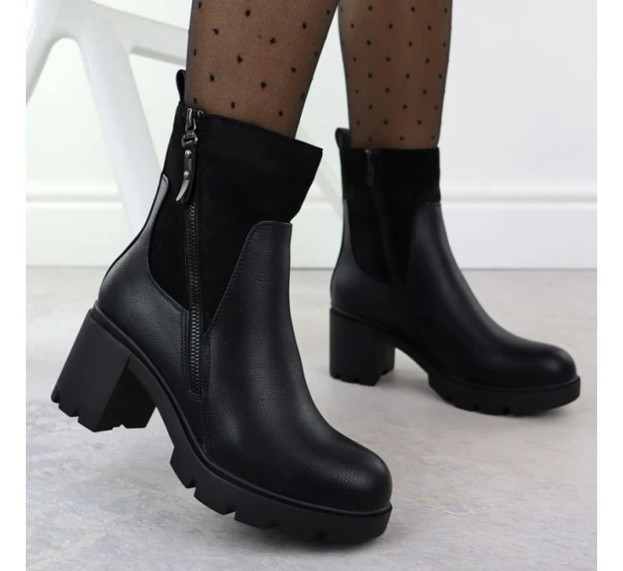Dámské zateplené boty na podpatku se zipem černé M.Daszynski 23108