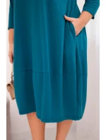 Dámská bavlněná model 21798731 Plus Size s ohrnutým rukávem a kapsami mořská - K-Fashion