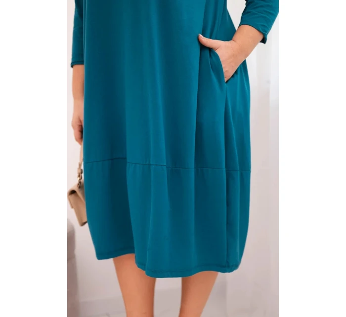 Dámská bavlněná model 21798731 Plus Size s ohrnutým rukávem a kapsami mořská - K-Fashion