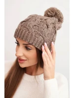 Dámská zimní čepice vlněná s krystaly a vzorem model 21859315 mocca - K-Fashion