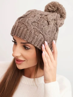 Dámská zimní čepice vlněná s krystaly a vzorem model 21859315 mocca - K-Fashion
