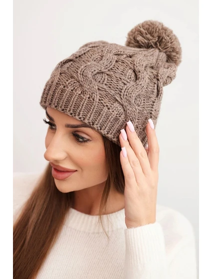 Dámská zimní čepice vlněná s krystaly a vzorem model 21859315 mocca - K-Fashion