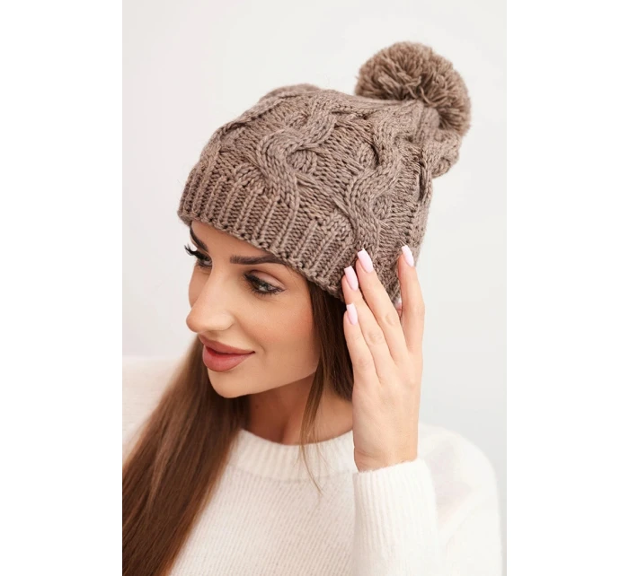Dámská zimní čepice vlněná s krystaly a vzorem model 21859315 mocca - K-Fashion