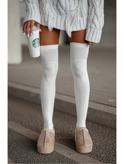 Dámské bavlněné hladké podkolenky Ecru