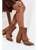 Dámské kotníkové boty na podpatku s límcem světle hnědé model 21714385 - Boto