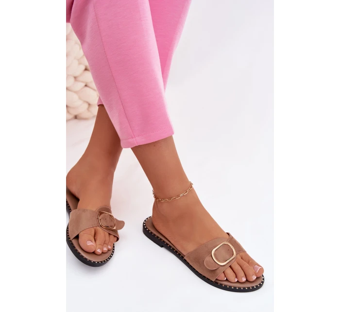 Dámské nazouváky na nízkém podpatku se zlatou sponou Camel Selivelle