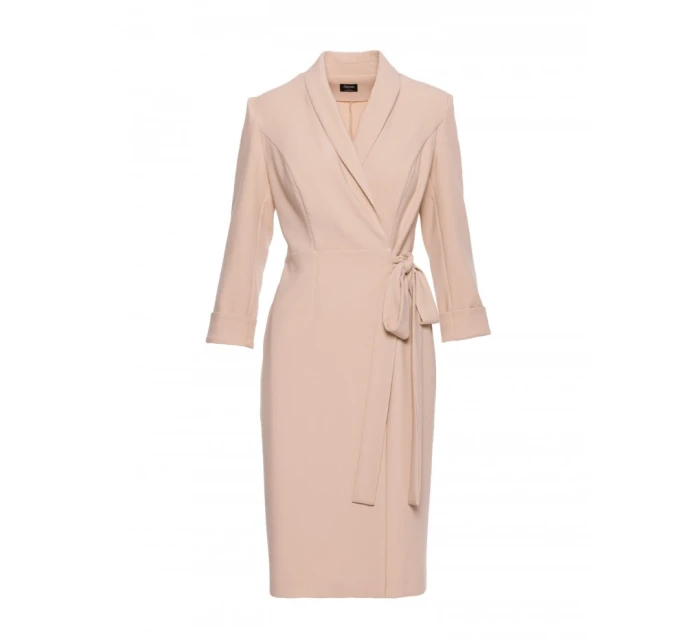 S415 Košilové šaty vázané v pase - béžové