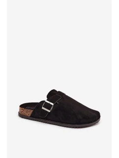 Dámské pantofle na korkové platformě s přezkou Big Star – černé