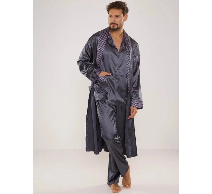 Pánský župan Satyna 940 Tmavě šedá - De Lafense