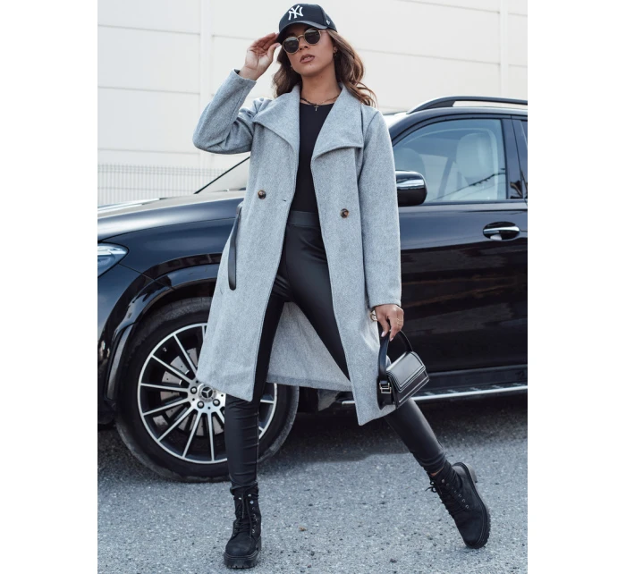 Dámský podzimní dlouhý kabát CELESTIA světle šedý FashionStreet NY0684