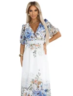 Vzdušné maxi šaty s obálkovým výstřihem, páskem a květinovým  model 21186117 - numoco basic