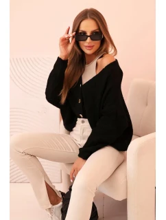 Svetr dámský s výstřihem do V a knoflíky černý