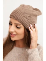 Dámská zimní čepice s vlnou a žebrovaným vzorem K471 mocca