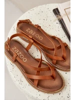 Kožené Plátěné Sandály S Propletenými Pásky Zazoo 40429 Hnědé