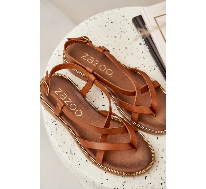 Kožené Plátěné Sandály S Propletenými Pásky Zazoo 40429 Hnědé